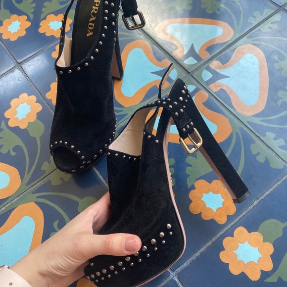 Prada Suede Studded Accents Slingback Pumps - Picture 1 of 4